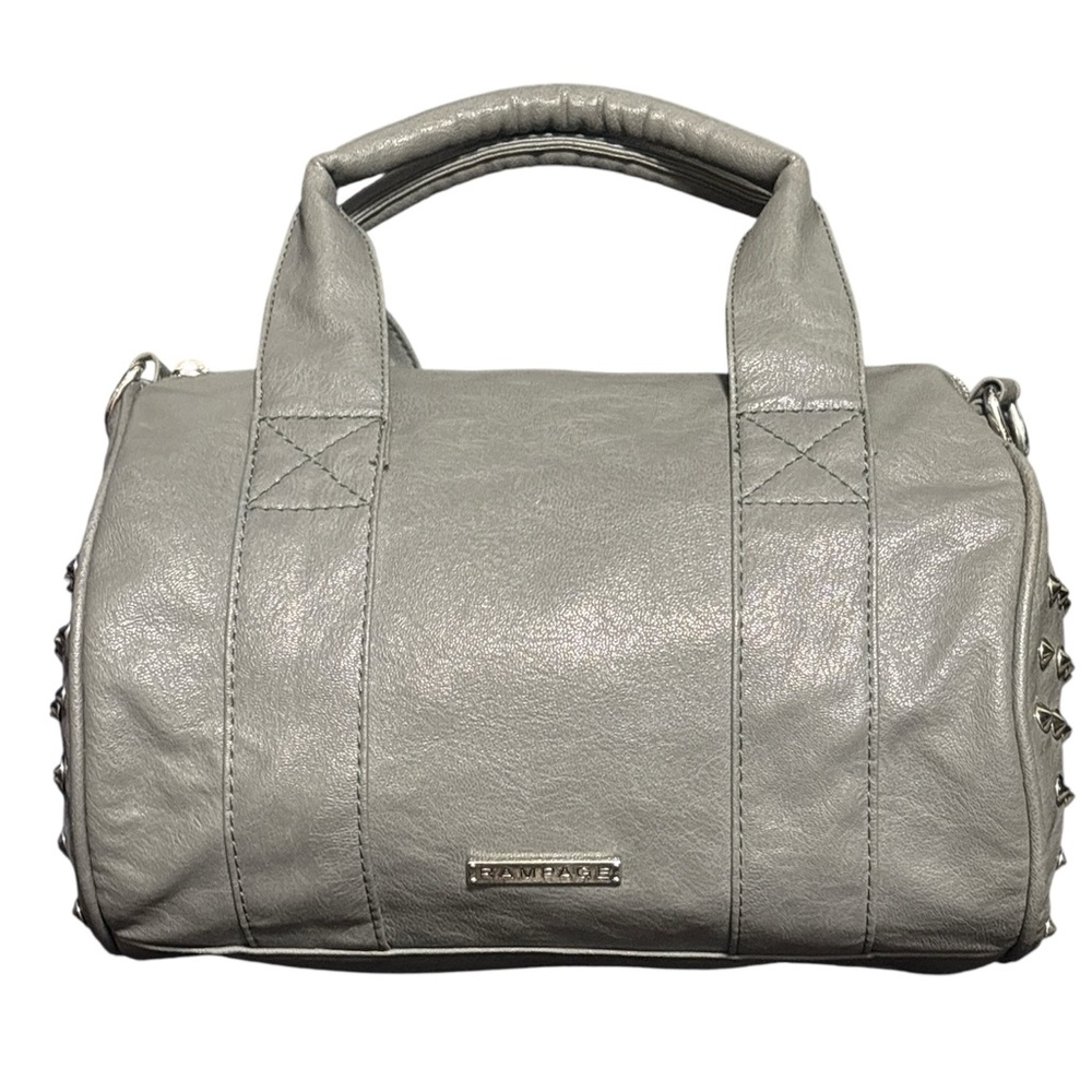 RAMPAGE Vegan Leather Grey Satchel With Silver-tone Studded Details